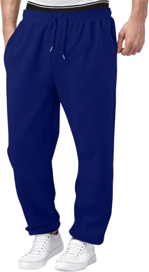 Mens Fleece Sweatpants Open Bottom Joggers Straight Leg Running Casual Loose Fit Athletic Pants with Pockets