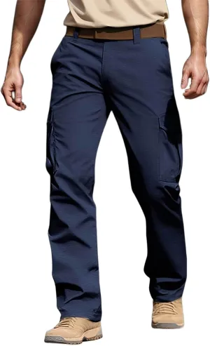 Men's Flex Ripstop Tactical Pants, Water Resistant Stretch Cargo Pants, Lightweight Hiking Work Pant with Multi Pockets