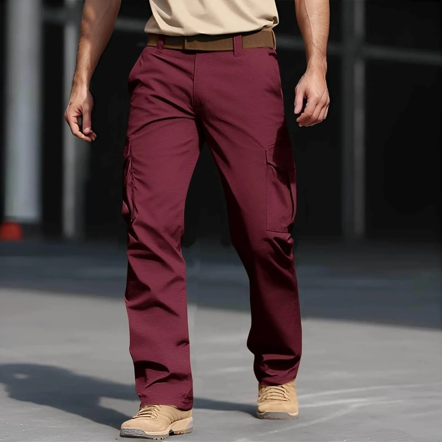 Men's Flex Ripstop Tactical Pants, Water Resistant Stretch Cargo Pants, Lightweight Hiking Work Pant with Multi Pockets