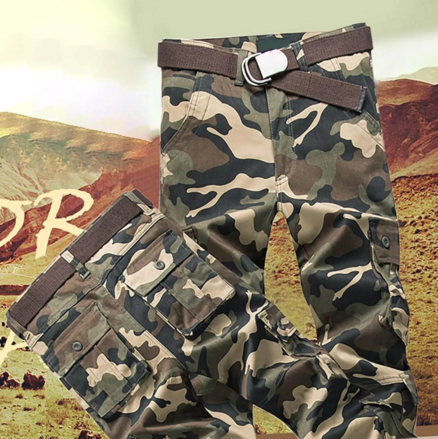 Mens Hiking Pants Cargo Trousers Hiking Pants 8 Pocket Plain Comfort Breathable Outdoor Daily Going Out Baggy Pants