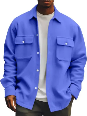 Men's Jackets Casual Button Up Corduroy Jackets Long Sleeve Fashion Stylish Lightweight Shirt Jacket, M-6XL