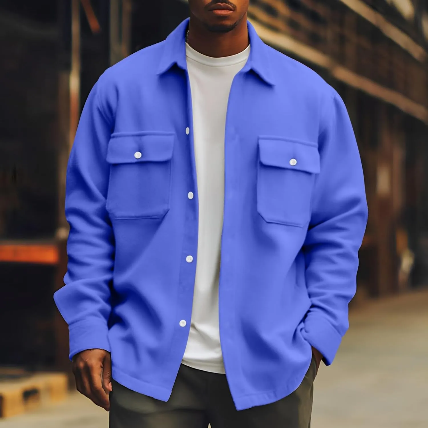 Men's Jackets Casual Button Up Corduroy Jackets Long Sleeve Fashion Stylish Lightweight Shirt Jacket, M-6XL