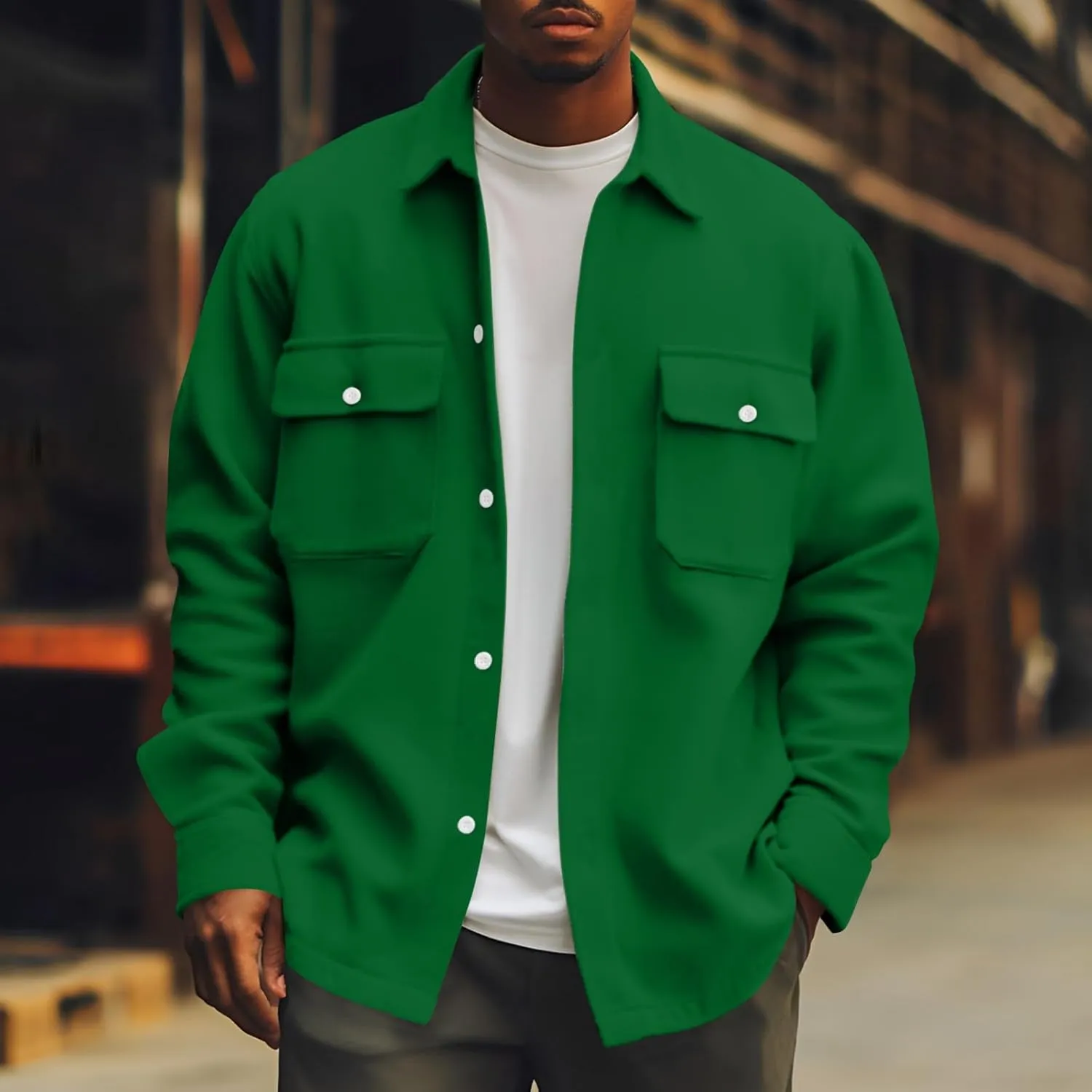 Men's Jackets Casual Button Up Corduroy Jackets Long Sleeve Fashion Stylish Lightweight Shirt Jacket, M-6XL