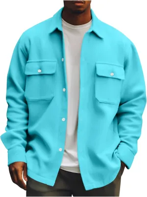 Men's Jackets Casual Button Up Corduroy Jackets Long Sleeve Fashion Stylish Lightweight Shirt Jacket, M-6XL