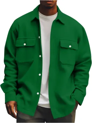 Men's Jackets Casual Button Up Corduroy Jackets Long Sleeve Fashion Stylish Lightweight Shirt Jacket, M-6XL
