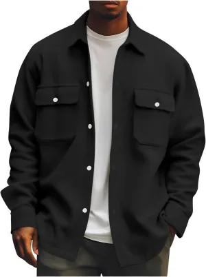 Men's Jackets Casual Button Up Corduroy Jackets Long Sleeve Fashion Stylish Lightweight Shirt Jacket, M-6XL