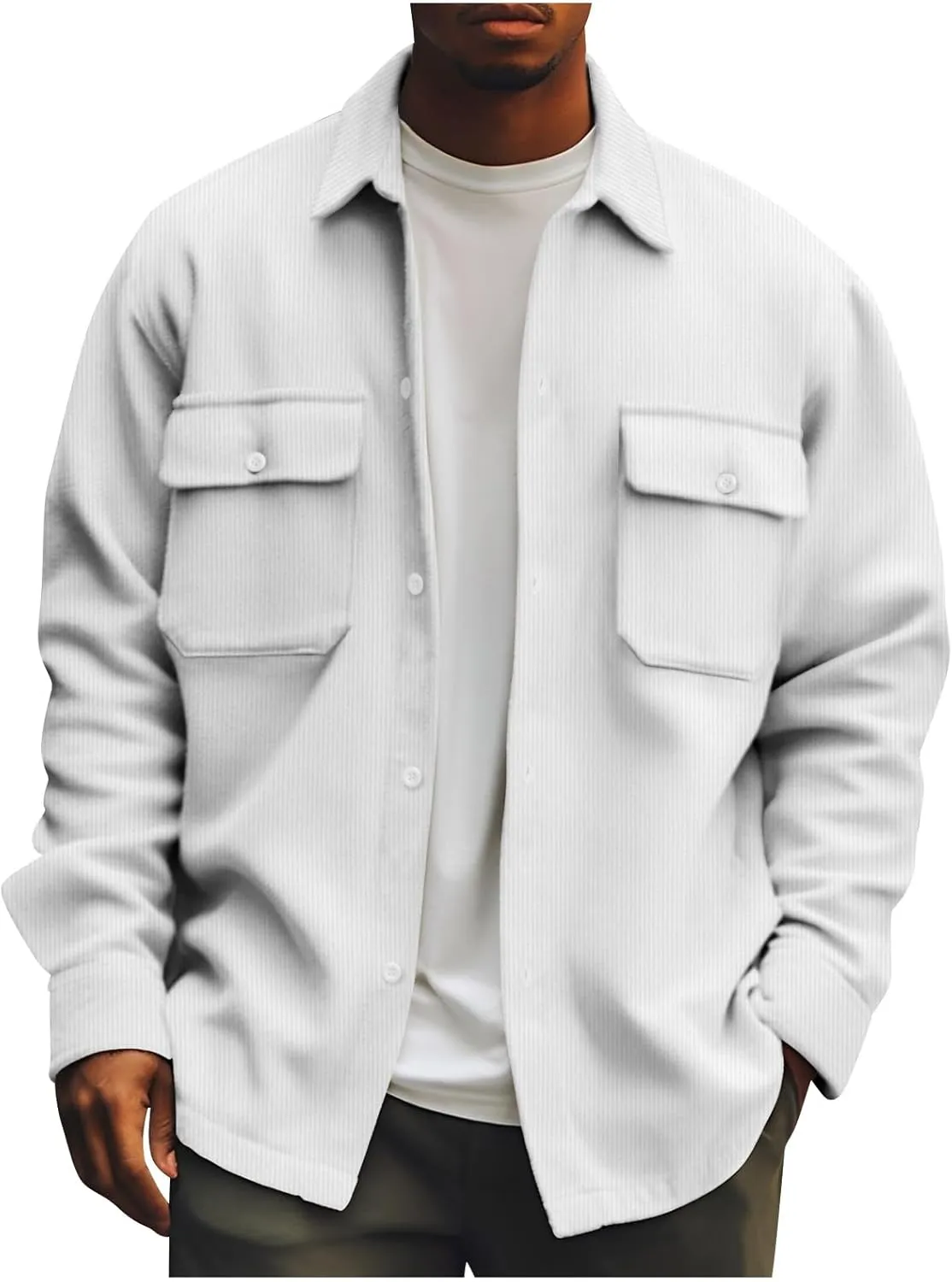 Men's Jackets Casual Button Up Corduroy Jackets Long Sleeve Fashion Stylish Lightweight Shirt Jacket, M-6XL