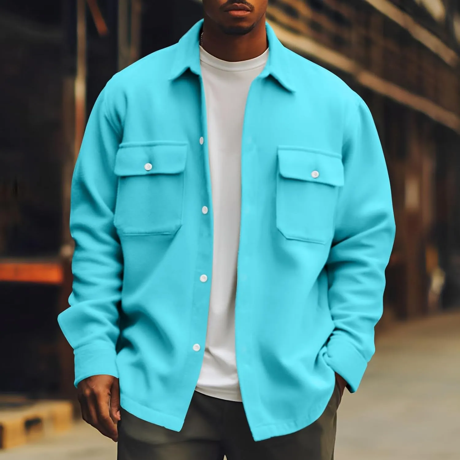 Men's Jackets Casual Button Up Corduroy Jackets Long Sleeve Fashion Stylish Lightweight Shirt Jacket, M-6XL