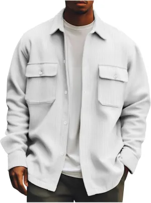 Men's Jackets Casual Button Up Corduroy Jackets Long Sleeve Fashion Stylish Lightweight Shirt Jacket, M-6XL