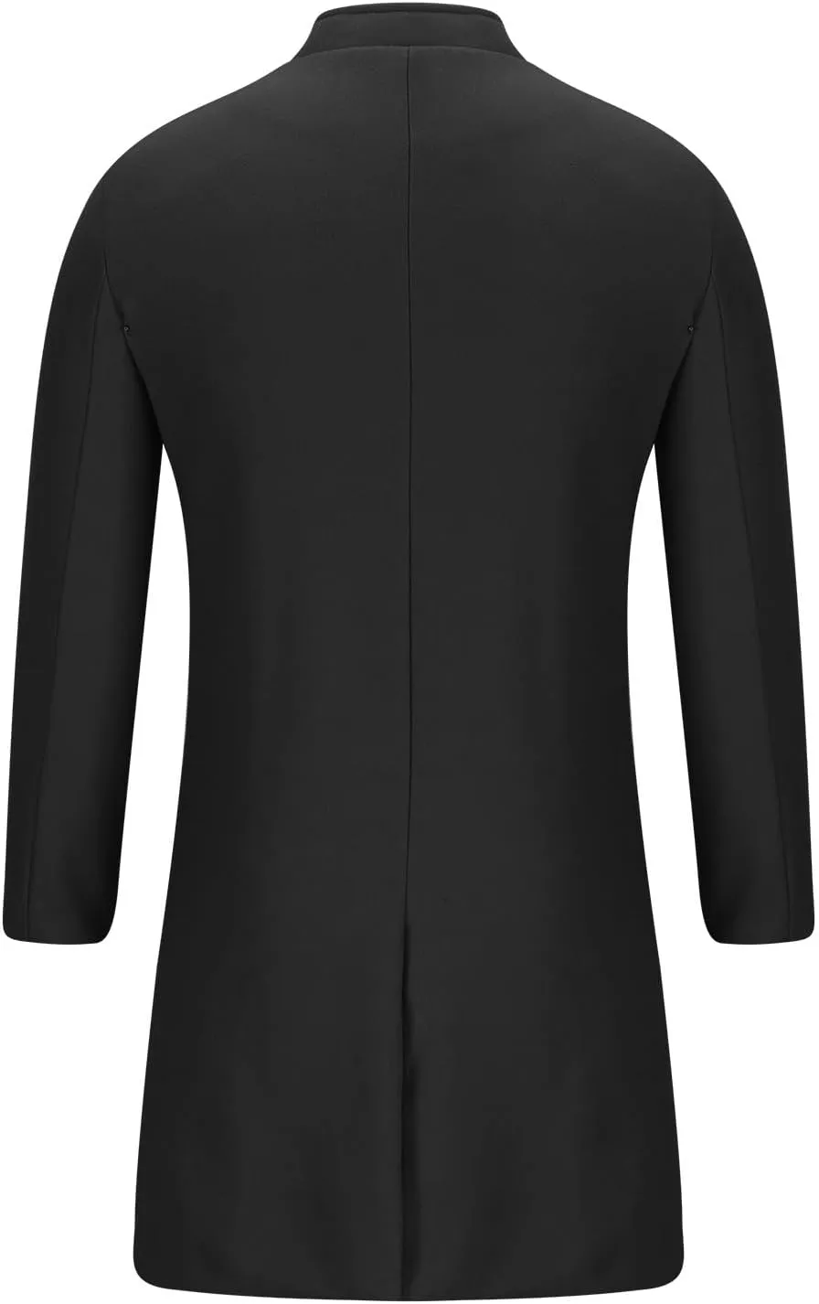 Men's Luxury Mid Length Trench Coat Long Wool Overcoat Winter Windbreaker Stand Collar Casual Outwear & Jackets