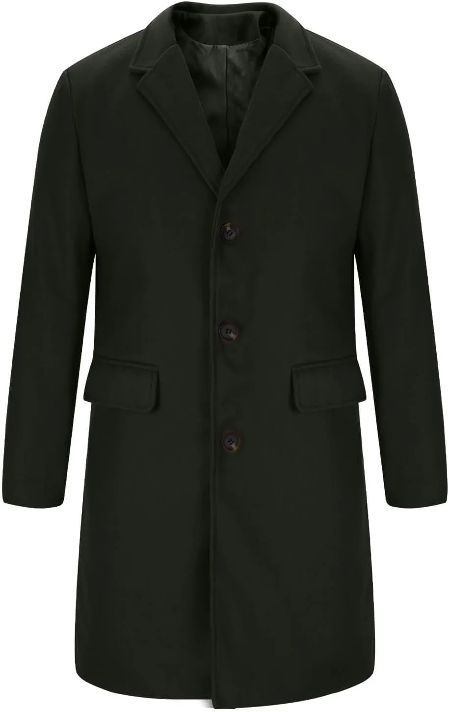 Men's Notch Lapel Single Breasted Long Trench Coat Casual Cotton Blend Peacoat Slim Fit Winter Pea Coat Overcoats