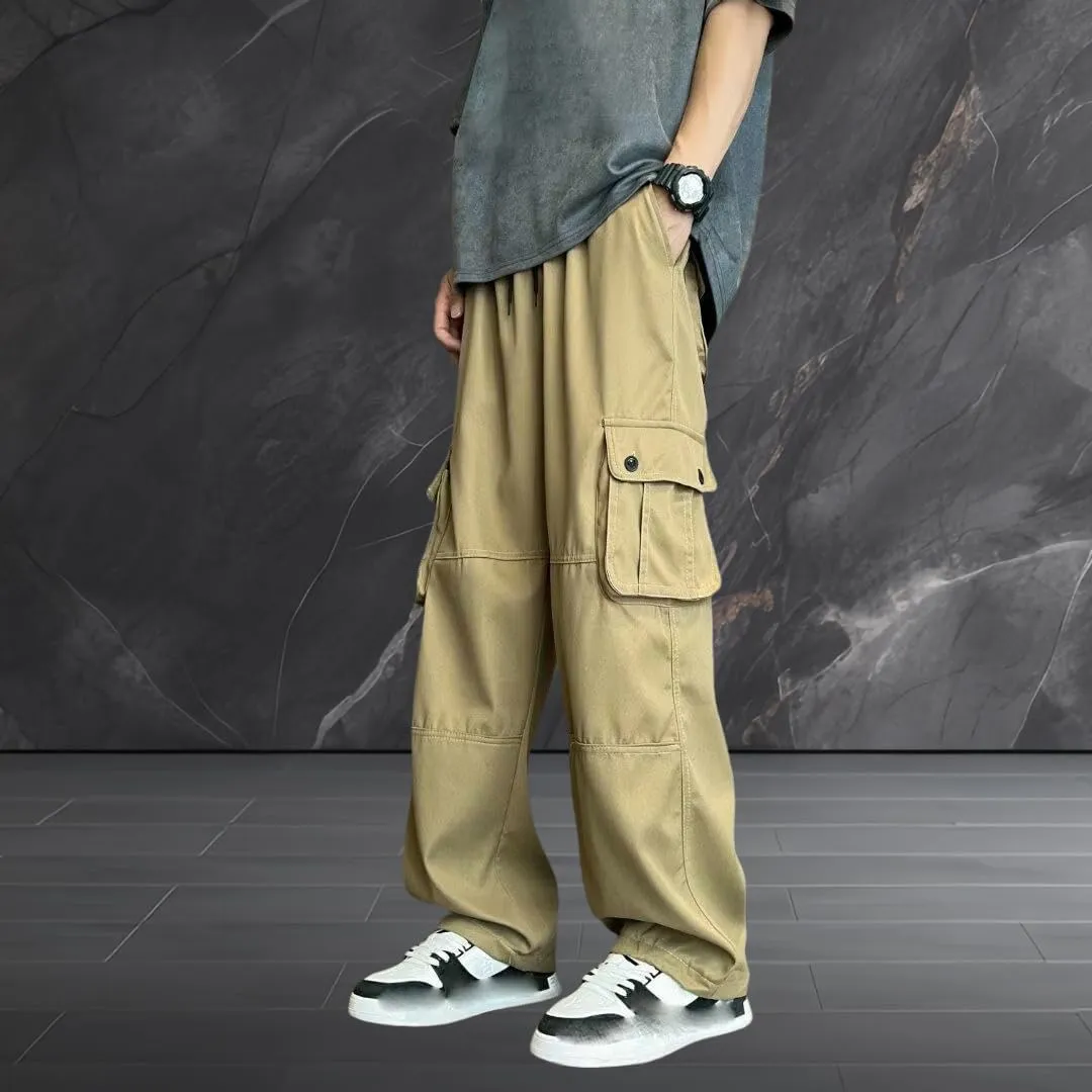 Men's Summer High Street INS Style Loose Fit Straight Leg Multi-Pocket American Style Cargo Pants