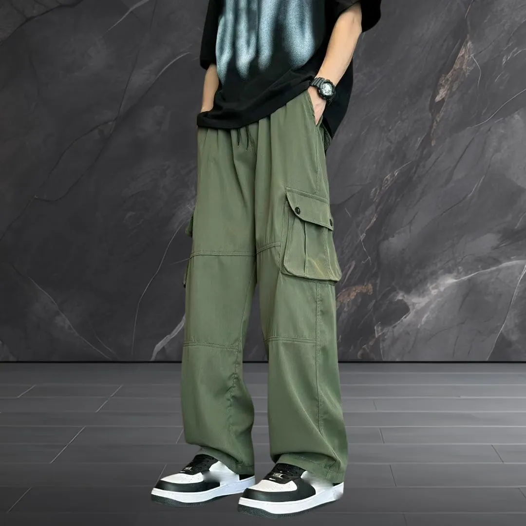 Men's Summer High Street INS Style Loose Fit Straight Leg Multi-Pocket American Style Cargo Pants