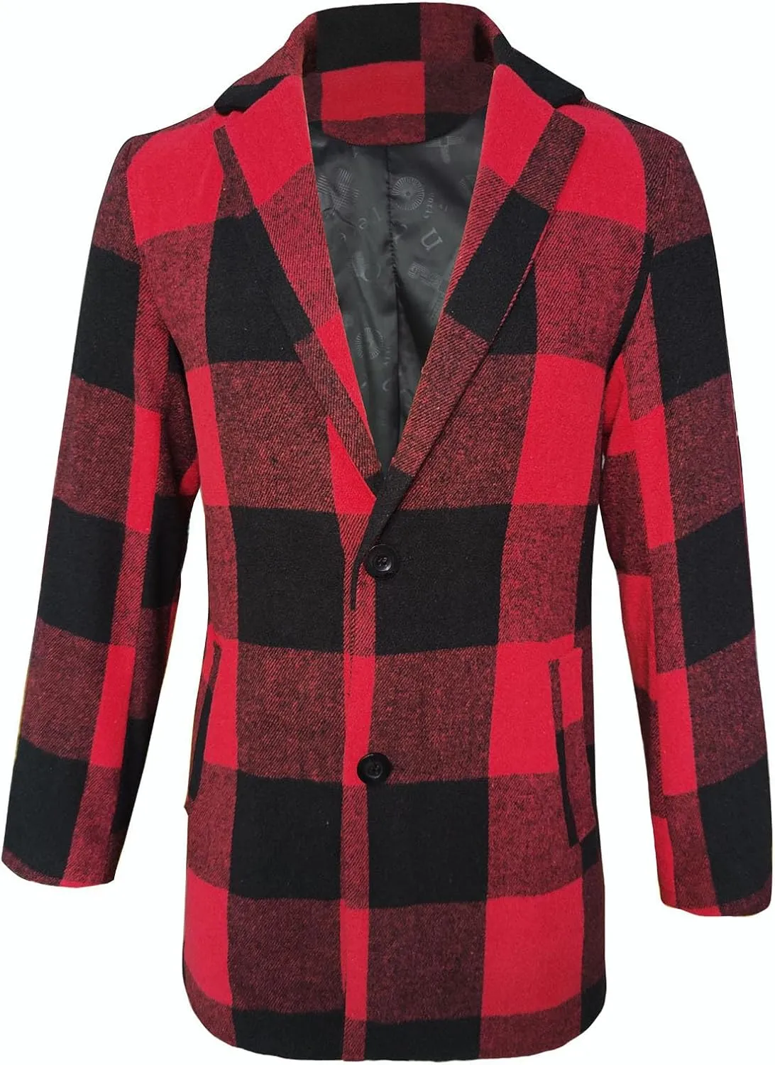 Mens Trench Coat Single Breasted Plaid Mid Long Peacoat Pea Coats Color Block Patchwork Winter Business Overcoats