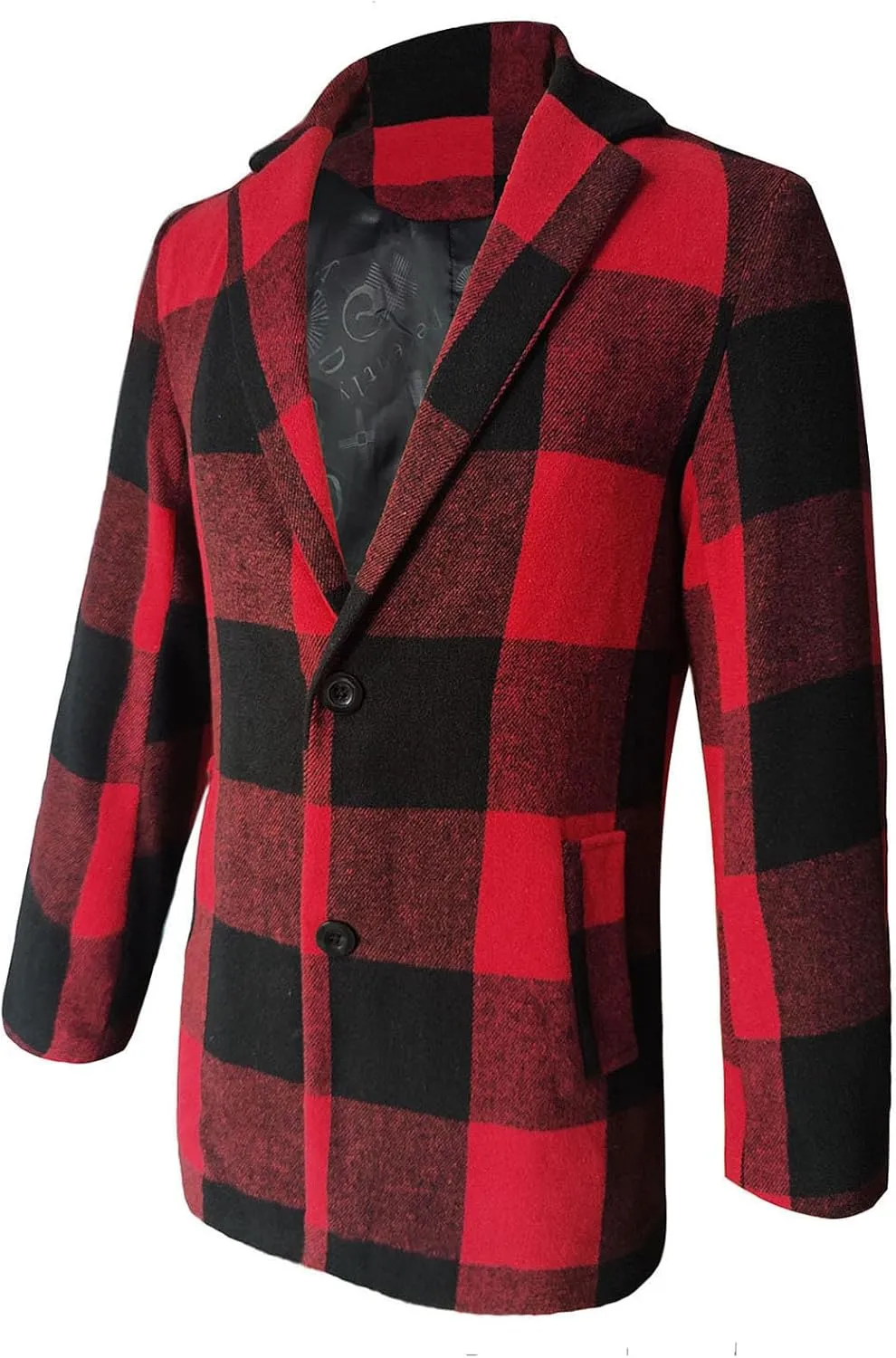 Mens Trench Coat Single Breasted Plaid Mid Long Peacoat Pea Coats Color Block Patchwork Winter Business Overcoats