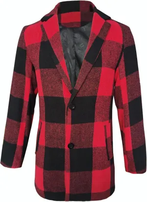 Mens Trench Coat Single Breasted Plaid Mid Long Peacoat Pea Coats Color Block Patchwork Winter Business Overcoats