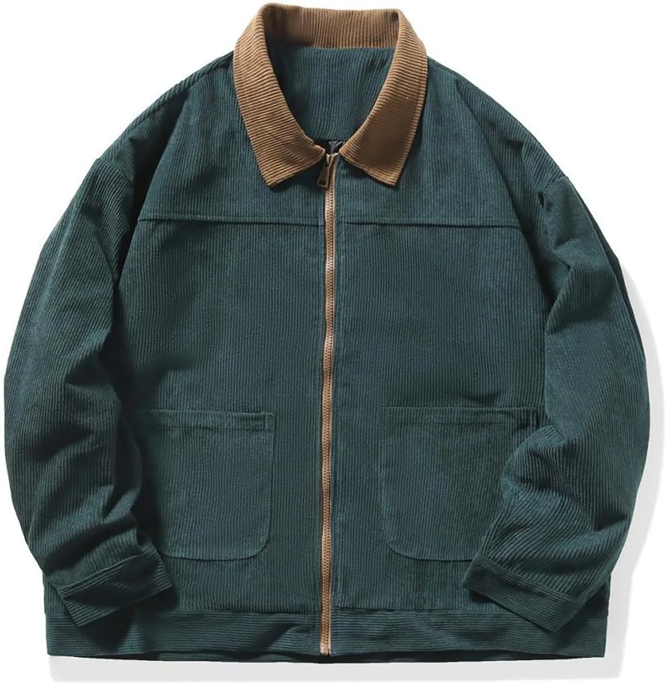 Mens Zip Up Western Corduroy Jackets Lightweight Collar Bomber Jacket Retro Distressed Long Sleeve Textured Shackets