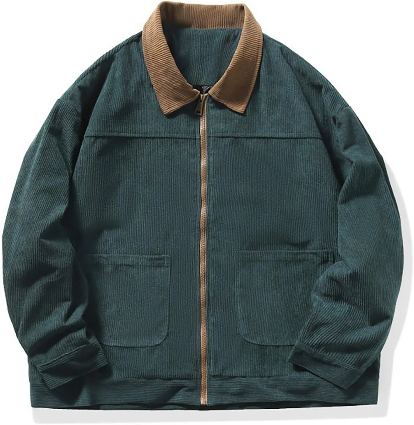 Mens Zip Up Western Corduroy Jackets Lightweight Collar Bomber Jacket Retro Distressed Long Sleeve Textured Shackets