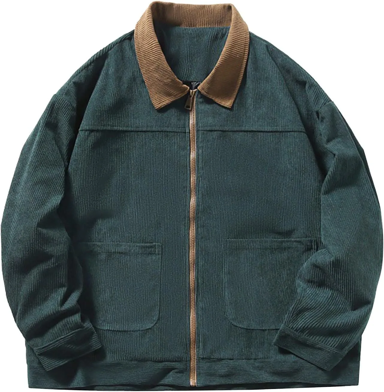 Mens Zip Up Western Corduroy Jackets Lightweight Collar Bomber Jacket Retro Distressed Long Sleeve Textured Shackets