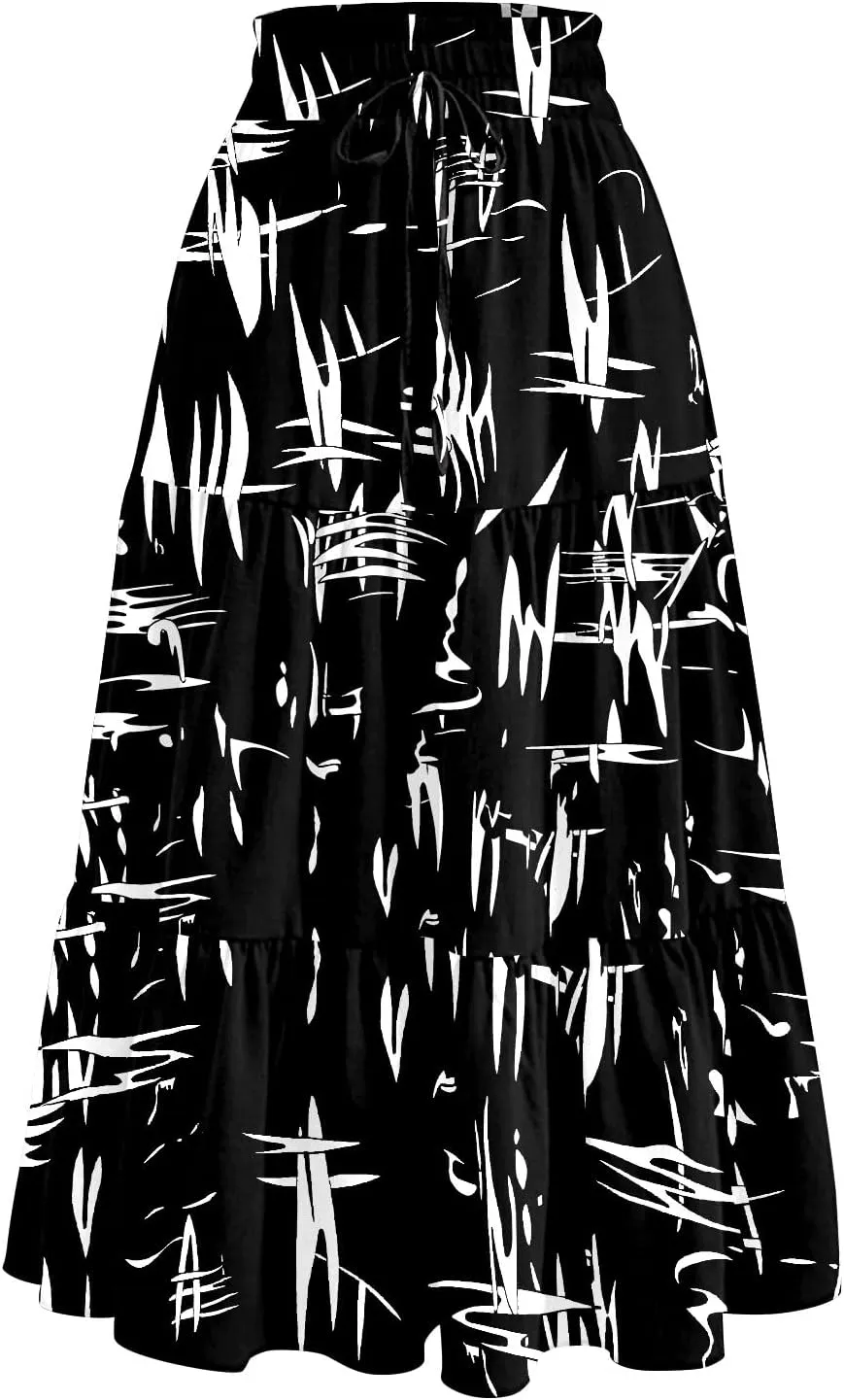 Midi Skirts for Women 2025 High Elastic Waisted Boho Floral Skirts Tiered Ruffle Skirt Flowy A Line Skorts with Pockets