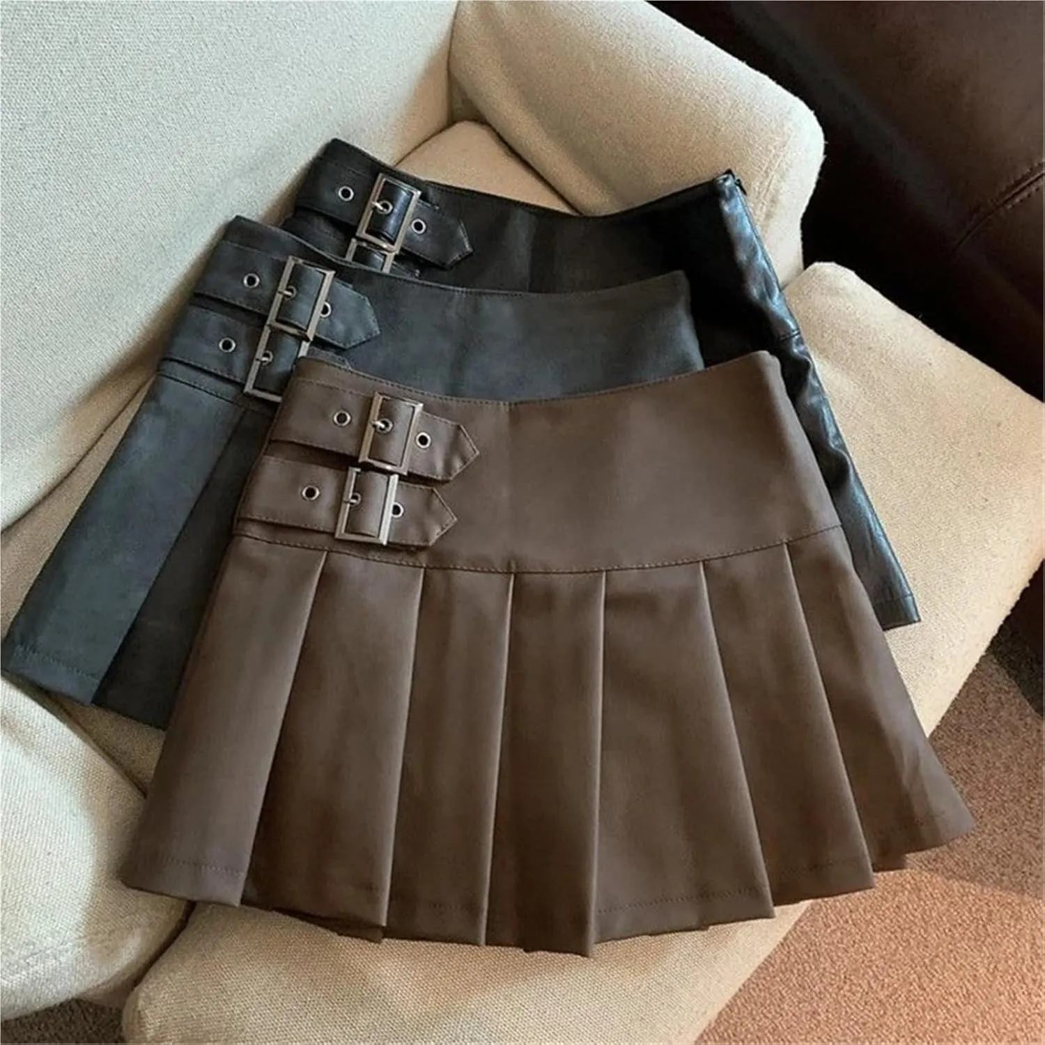 Mini Skirts Women High Waist Pleated Vintage Slim A Line Skirts
