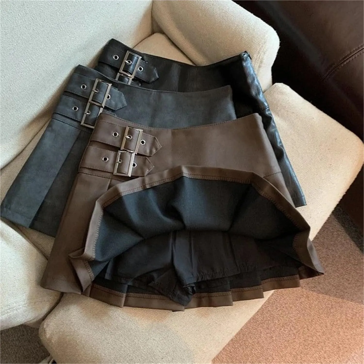 Mini Skirts Women High Waist Pleated Vintage Slim A Line Skirts
