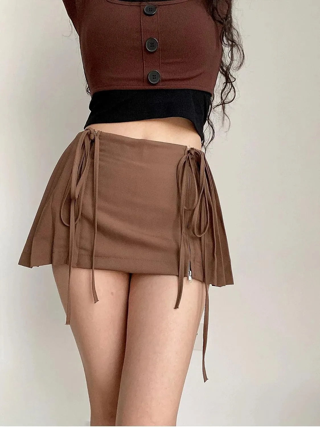 Mini Skirts Y2K Skirts for Women Clothes Skirt High Waisted Pleated Skirt with Shorts White Zip