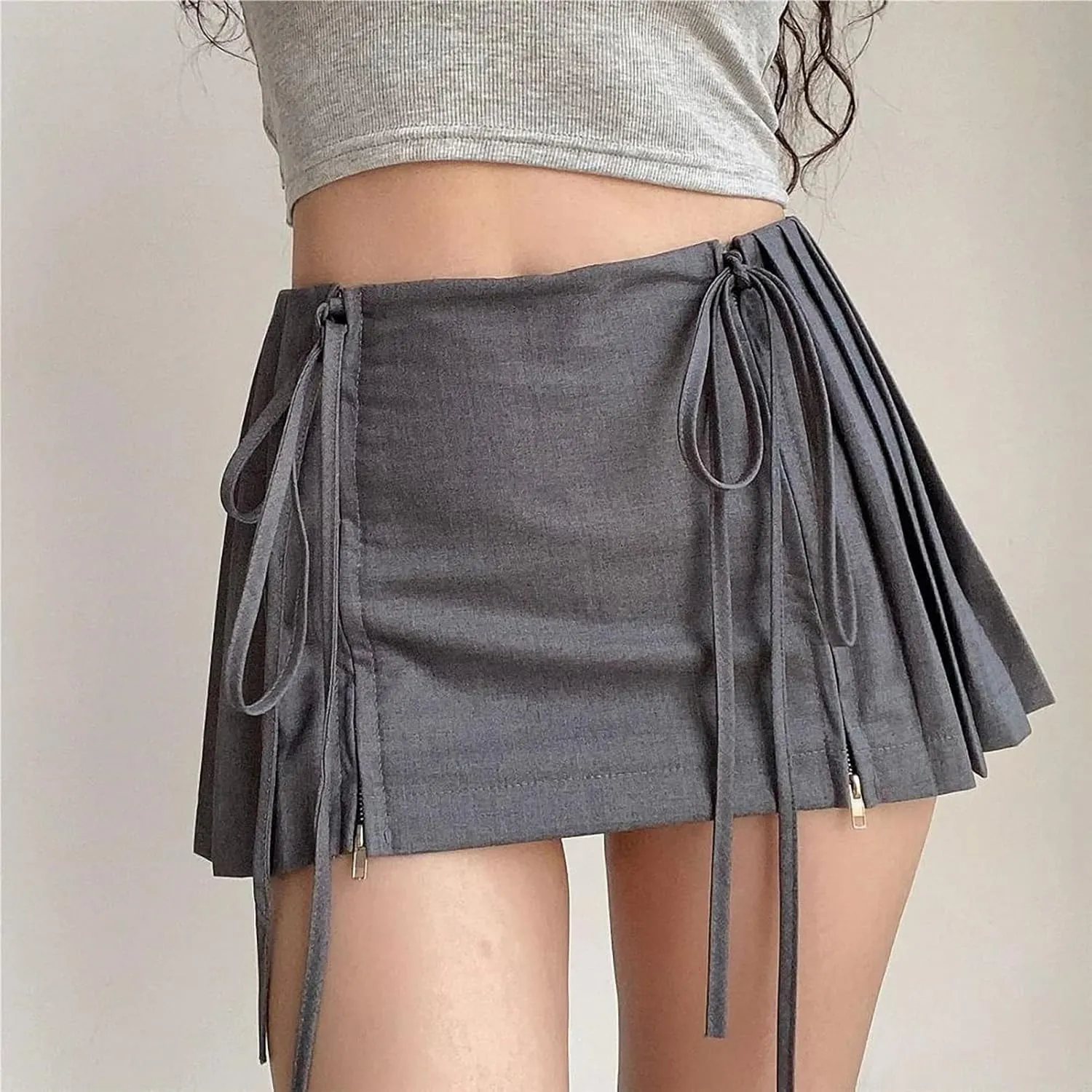 Mini Skirts Y2K Skirts for Women Clothes Skirt High Waisted Pleated Skirt with Shorts White Zip