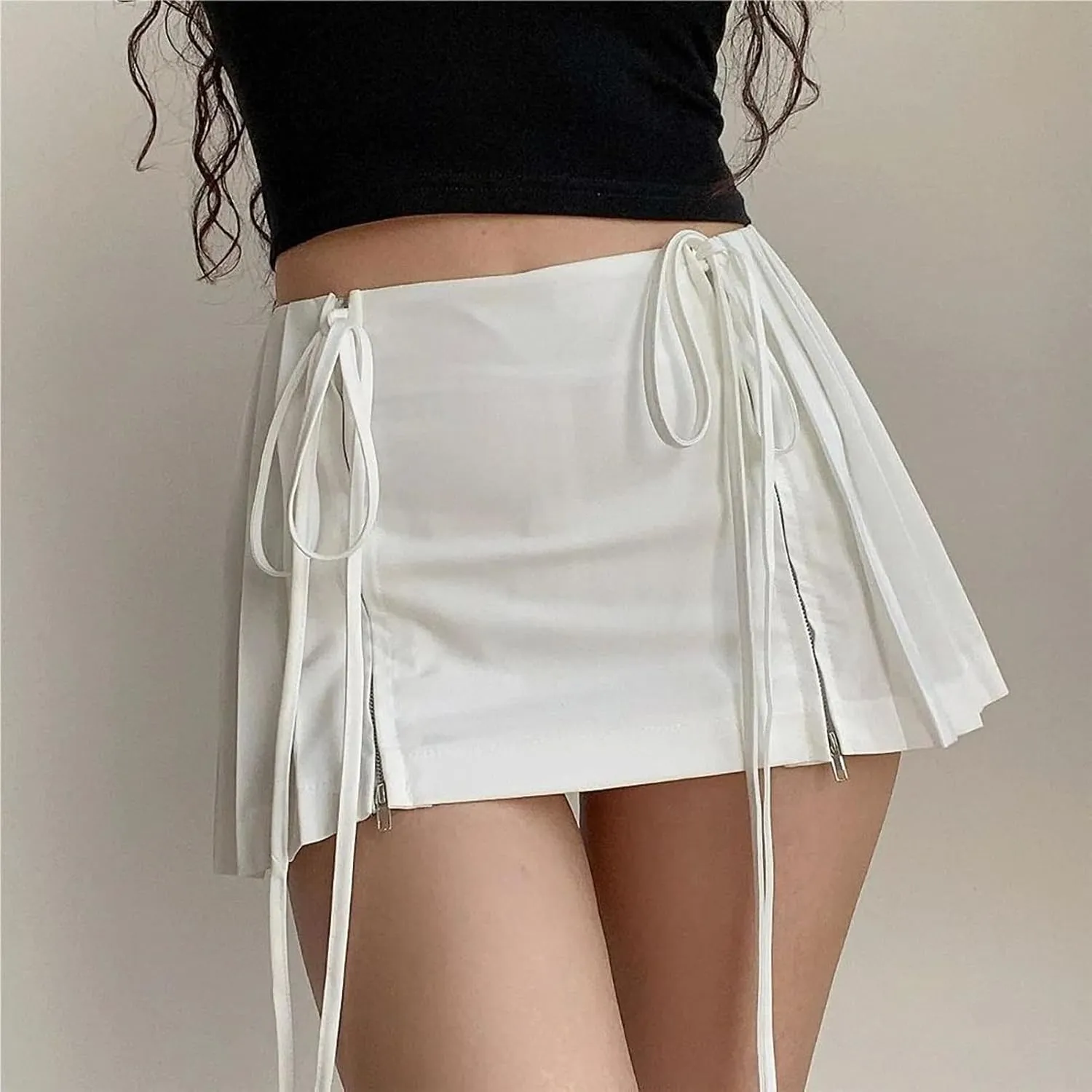 Mini Skirts Y2K Skirts for Women Clothes Skirt High Waisted Pleated Skirt with Shorts White Zip