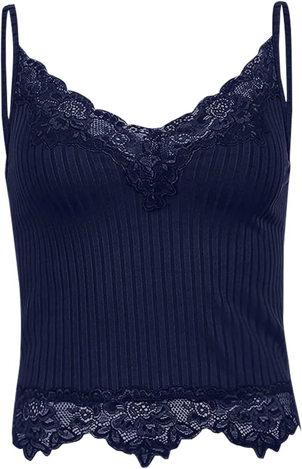 Miyaomn Women's Lace V-Neck Crop Tank Tops Ribbed Seamless Cami Top Crochet Knit Vest Sexy Sleeveless Sheer Mesh Y2k Clothing
