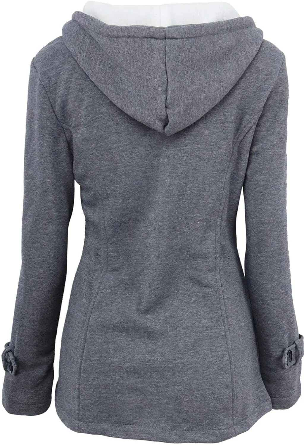 Mmoneyake Womens Fuzzy Fleece Pea Coat Classic Horn Buttons Zipper Hooded Jacket Winter Warm Long Sleeve Outerwear Tops