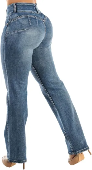 Moda Xpress Womens Juniors High Waisted Butt Lifting Stretch Relaxed Fit Straight Wide Leg Cargo Jeans
