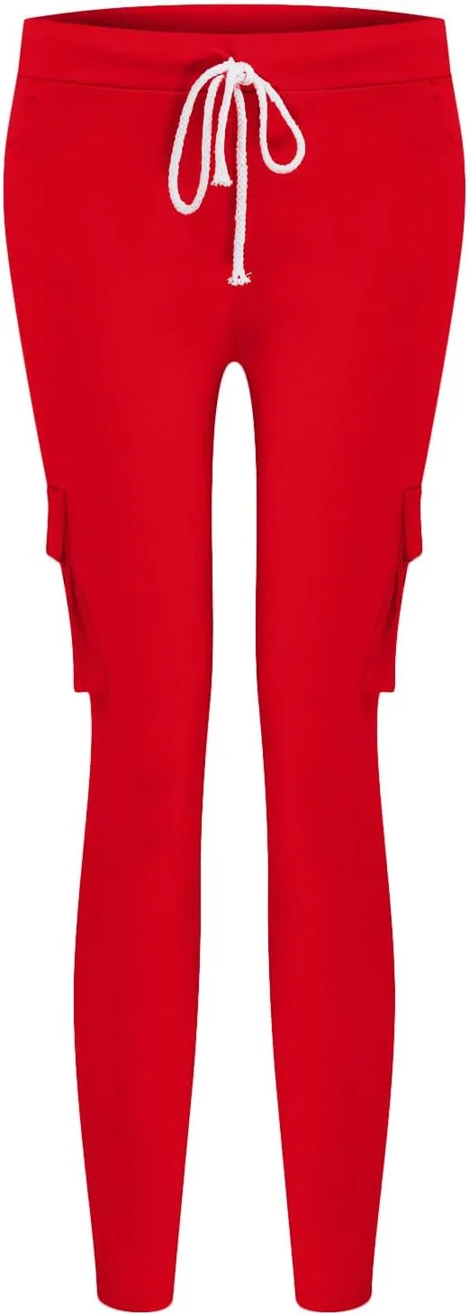 Multi Pocket Cargo Pants Athletic Drawstring Sweatpants Elastic Waist Solid Joggers High Waisted Loose Trousers
