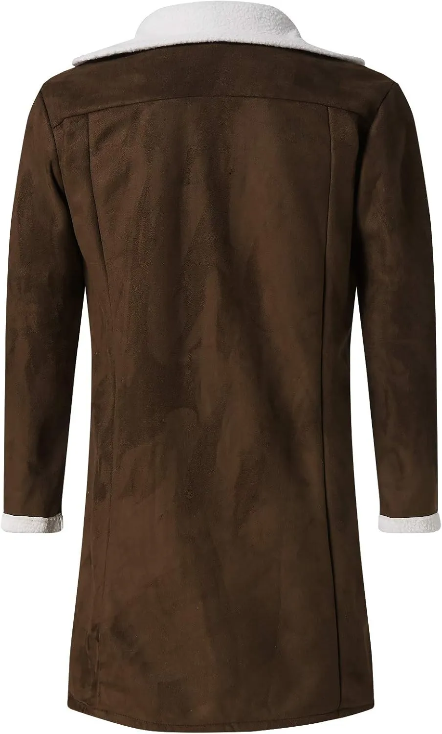 NATHGAM Mens Sherpa Lined Bomber Coat Fleece Thicken Thermal Heavyweight Suede Trench Coats Faux Shearling Midlength Overcoat