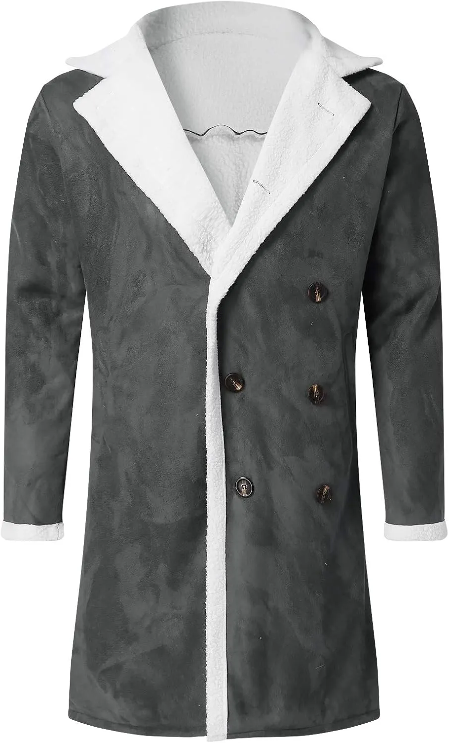 NATHGAM Mens Sherpa Lined Bomber Coat Fleece Thicken Thermal Heavyweight Suede Trench Coats Faux Shearling Midlength Overcoat