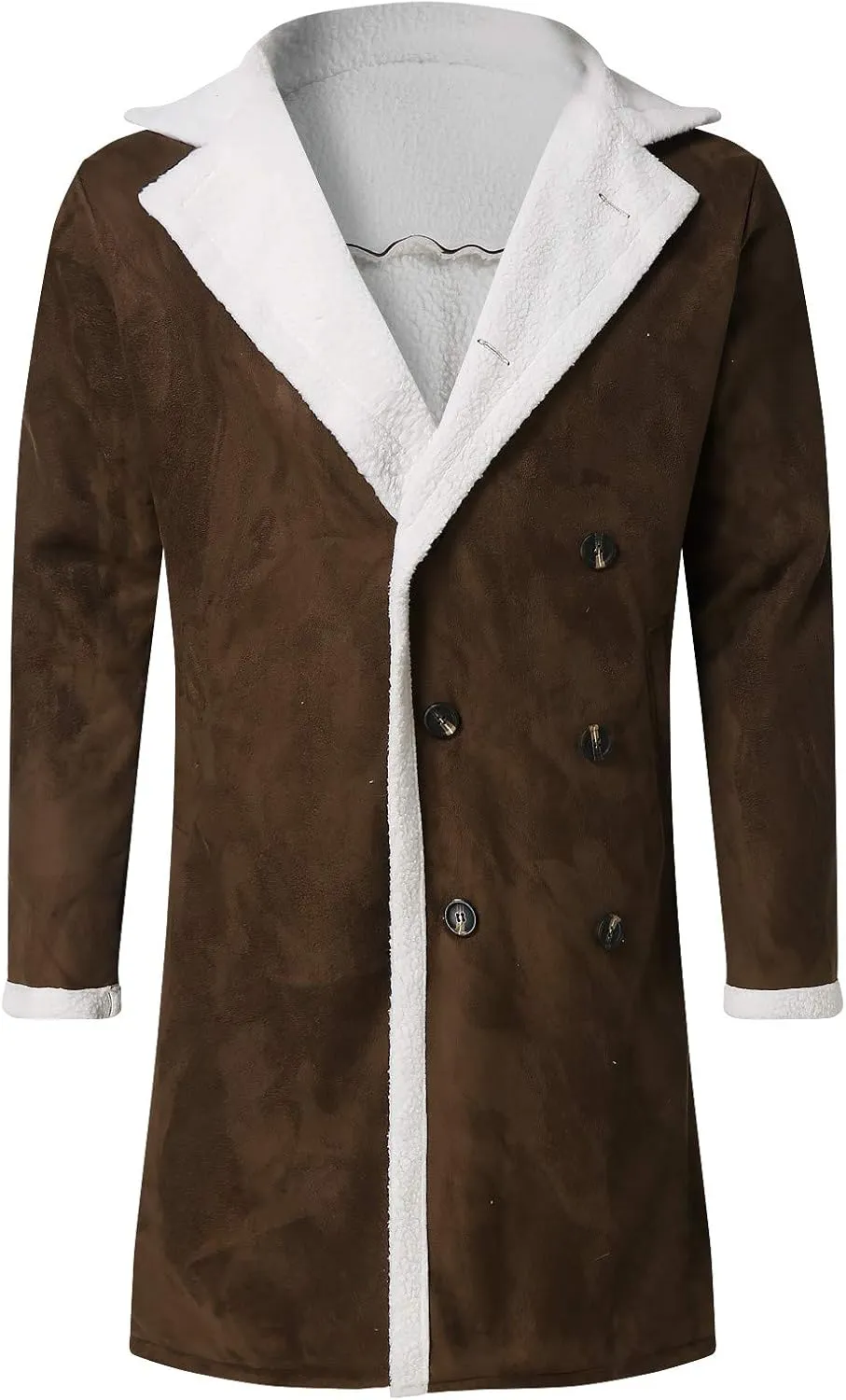 NATHGAM Mens Sherpa Lined Bomber Coat Fleece Thicken Thermal Heavyweight Suede Trench Coats Faux Shearling Midlength Overcoat