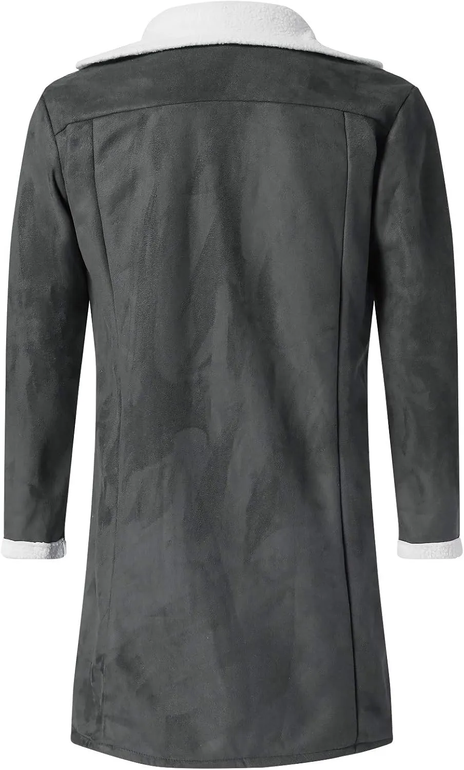 NATHGAM Mens Sherpa Lined Bomber Coat Fleece Thicken Thermal Heavyweight Suede Trench Coats Faux Shearling Midlength Overcoat
