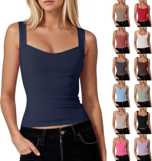 NBXNZWF Women's Sexy Tank Tops Sleeveless V Neck Double Lined Basic Tees Spaghetti Strap Slim Fit Y2K Crop Camisole Tops