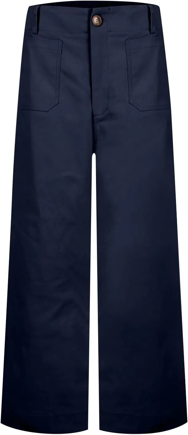 NBXNZWF Womens Wide Leg Cropped Pants Stretch Twill Jeans with Patch Pocket Straight Leg High Waisted Chino Casual Jeans