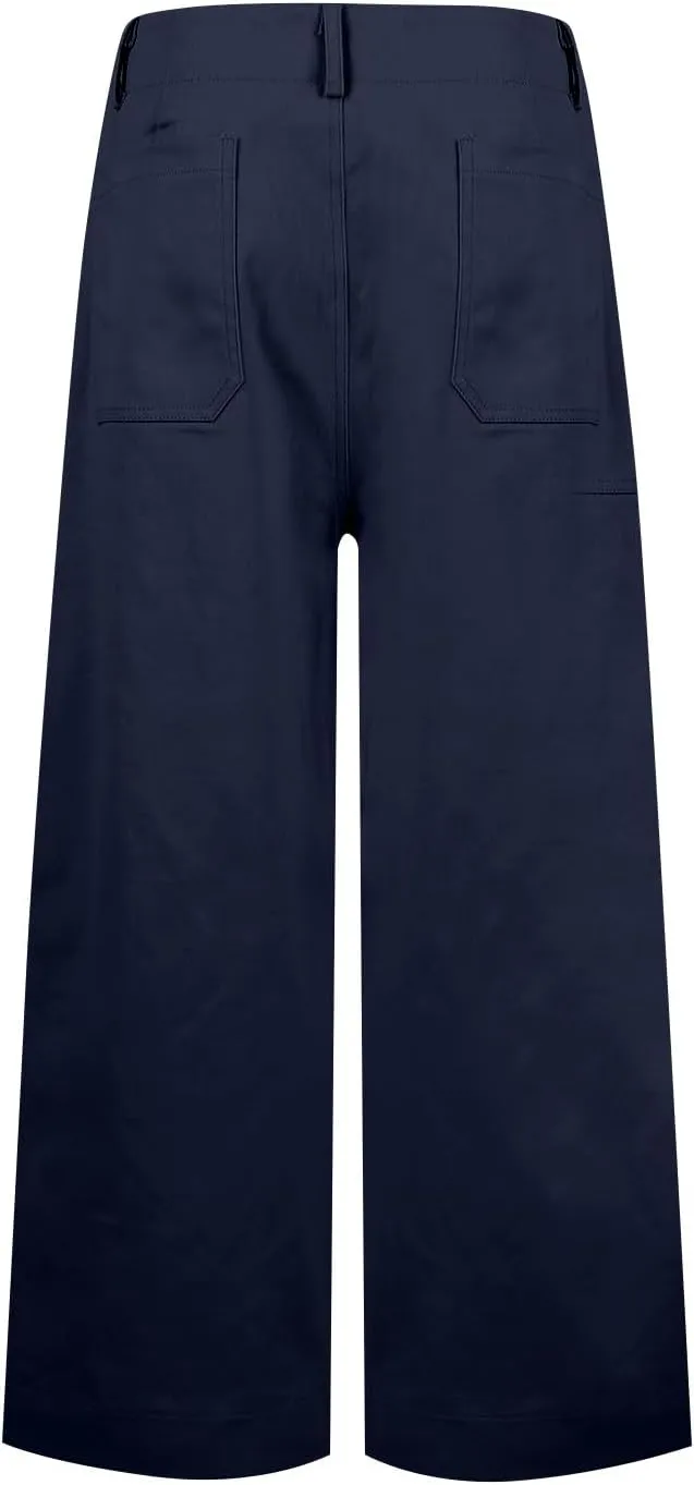 NBXNZWF Womens Wide Leg Cropped Pants Stretch Twill Jeans with Patch Pocket Straight Leg High Waisted Chino Casual Jeans