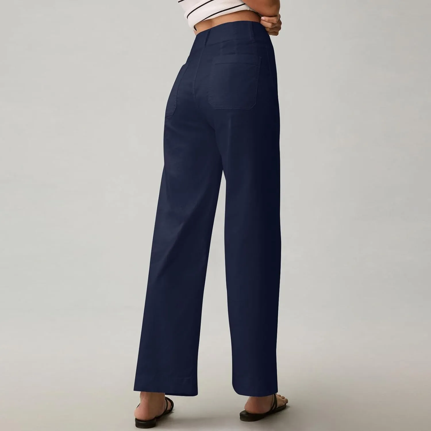 NBXNZWF Womens Wide Leg Cropped Pants Stretch Twill Jeans with Patch Pocket Straight Leg High Waisted Chino Casual Jeans