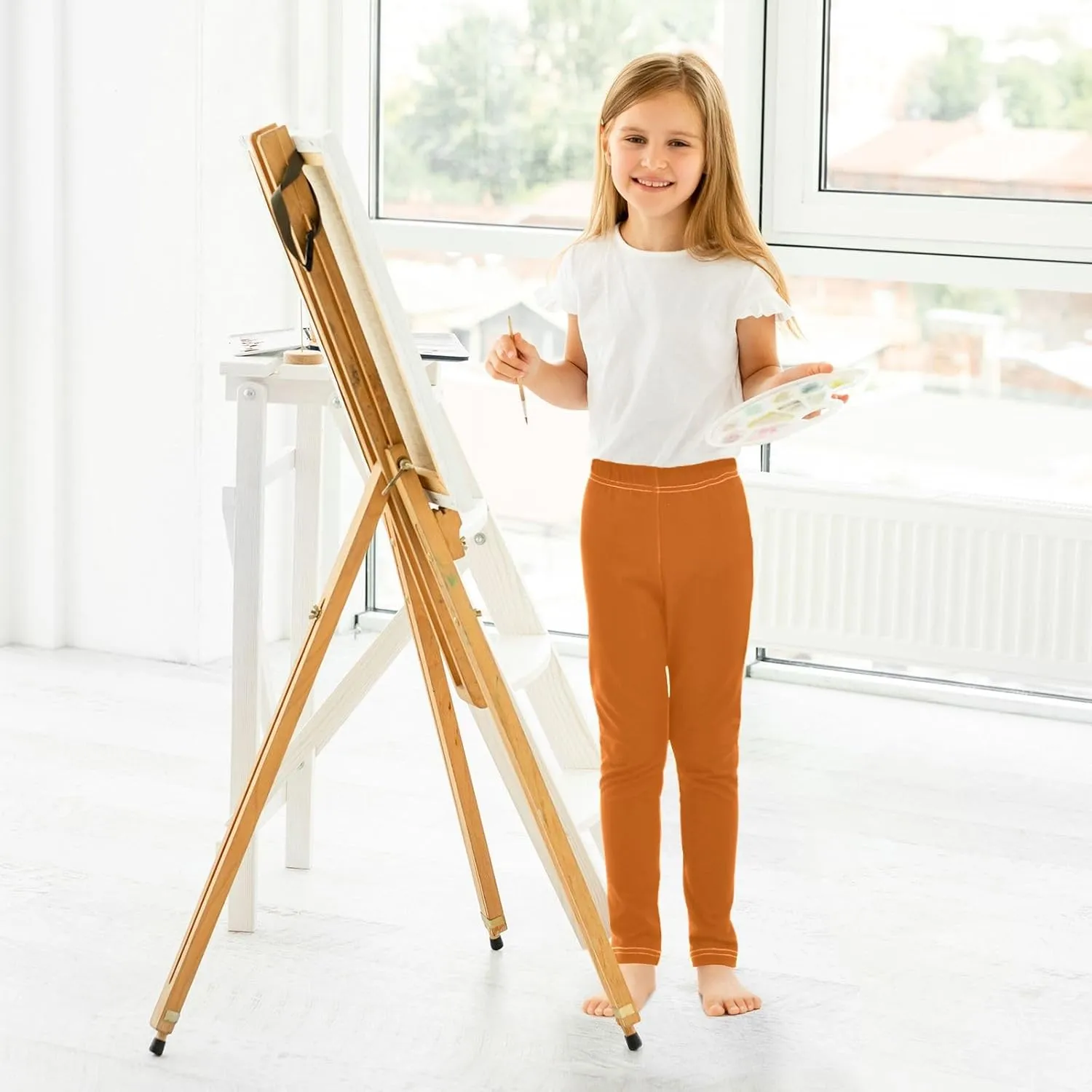 ODAWA White Girls Leggings Girls Stretch Leggings Ankle Length Girls and Toddlers' Leggings, (4-10 Years)