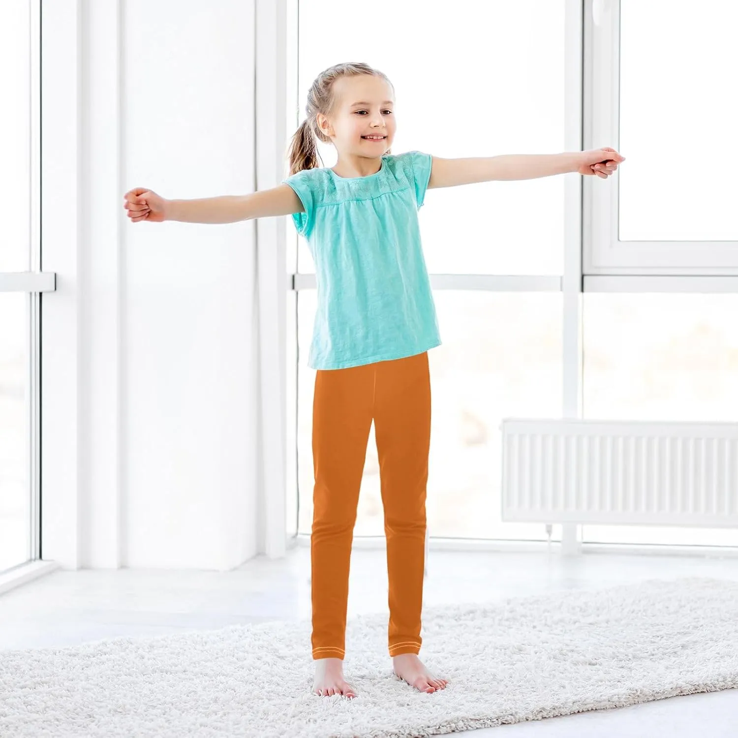 ODAWA White Girls Leggings Girls Stretch Leggings Ankle Length Girls and Toddlers' Leggings, (4-10 Years)