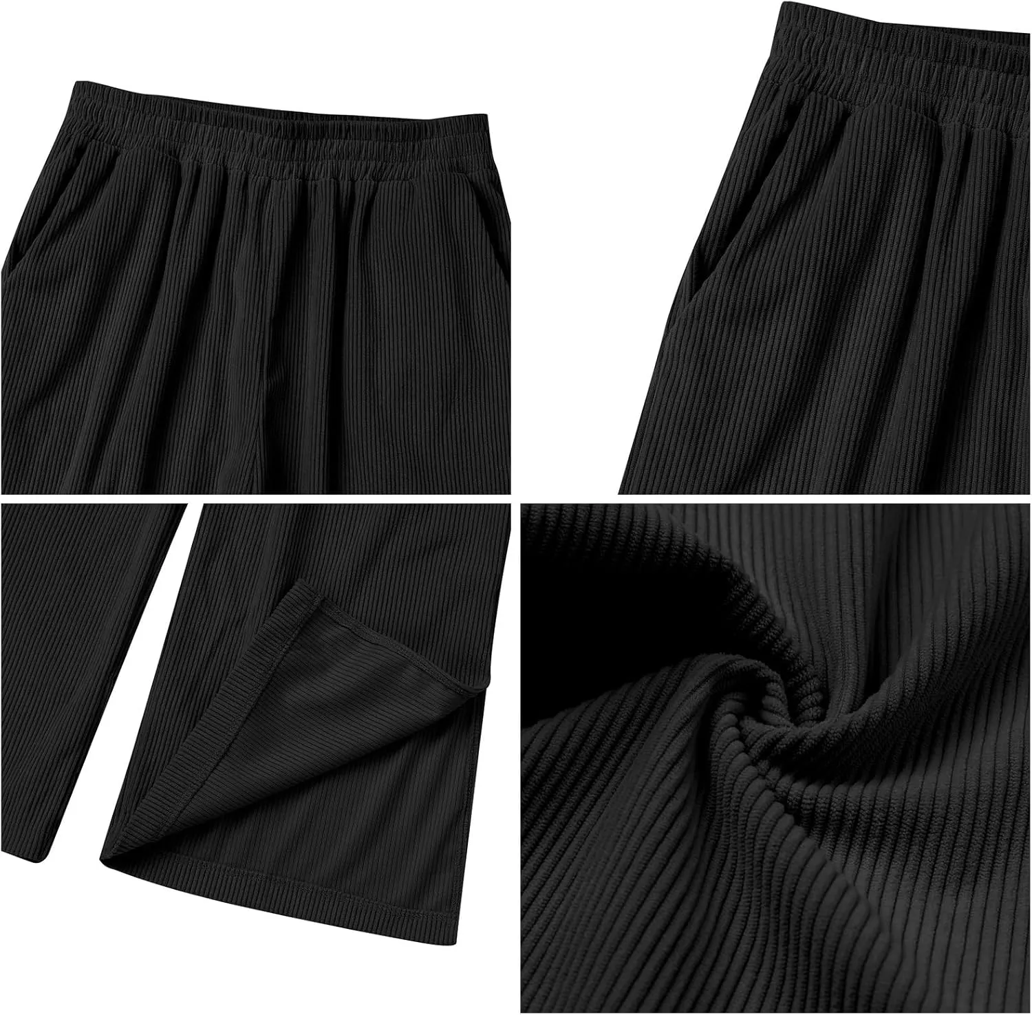 ODIZLI Women's Corduroy Wide Leg Pants High Waist Solid Bottom with Pockets Slit Trousers