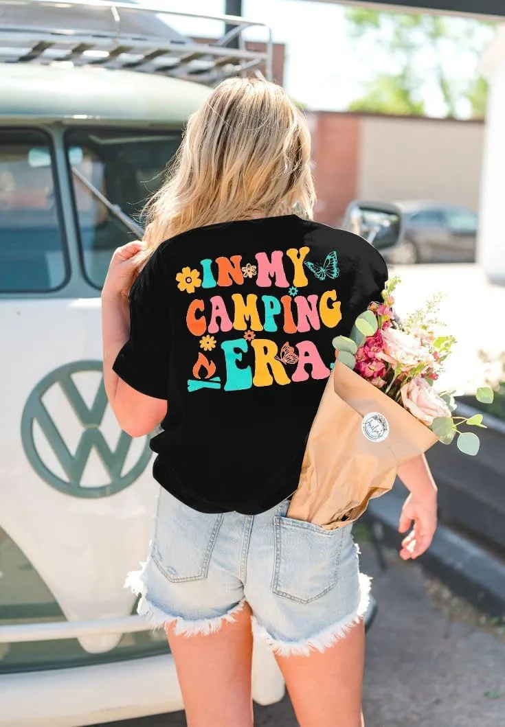 Oversized Shirt Women in My Camping Era T-Shirt Summer Adventure Graphic Summer Vacation Casual Short Sleeve Tops