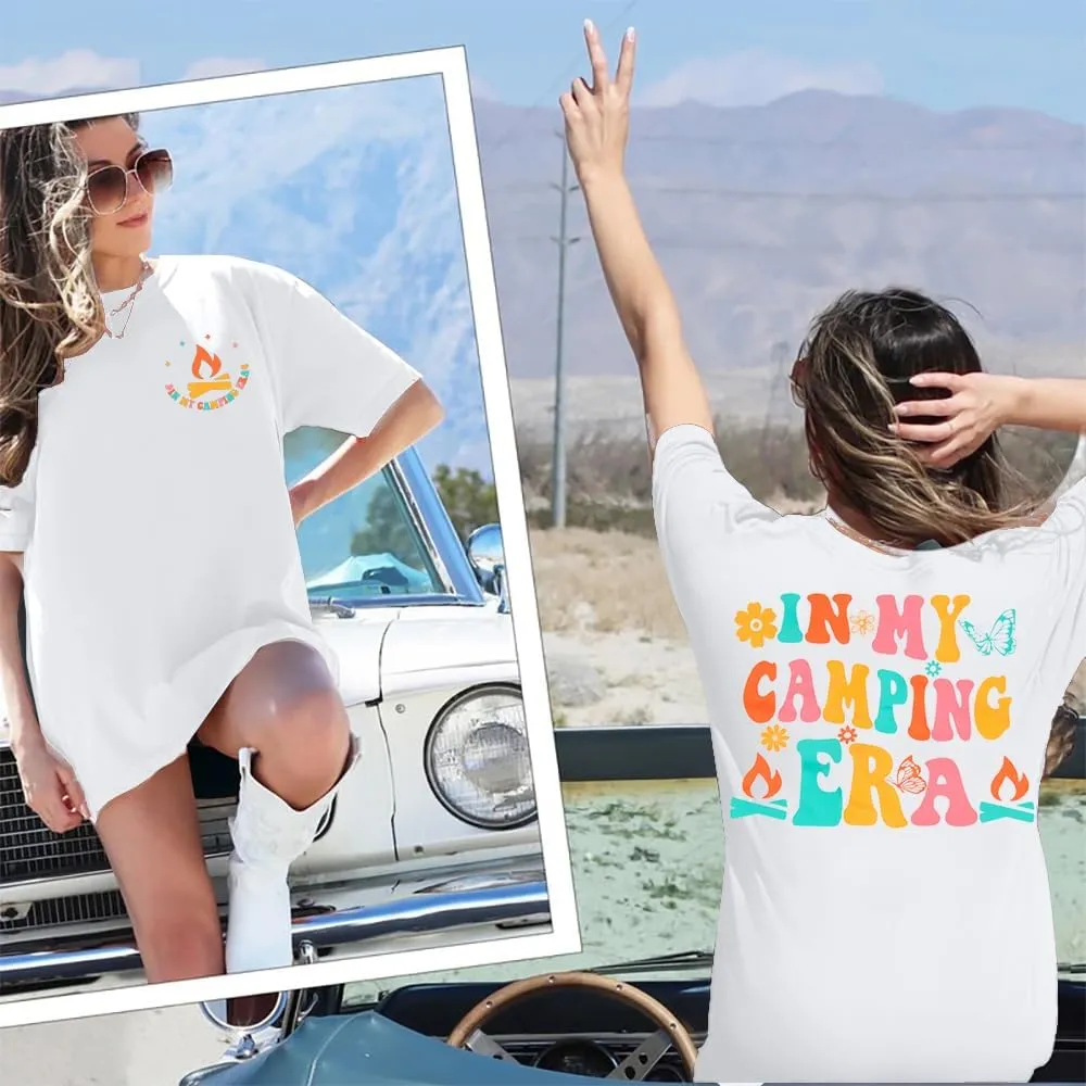 Oversized Shirt Women in My Camping Era T-Shirt Summer Adventure Graphic Summer Vacation Casual Short Sleeve Tops