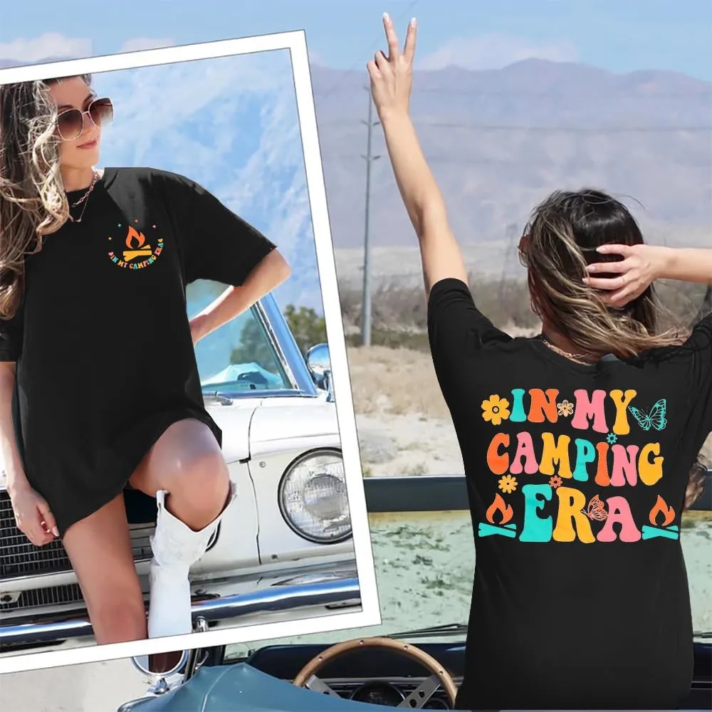 Oversized Shirt Women in My Camping Era T-Shirt Summer Adventure Graphic Summer Vacation Casual Short Sleeve Tops