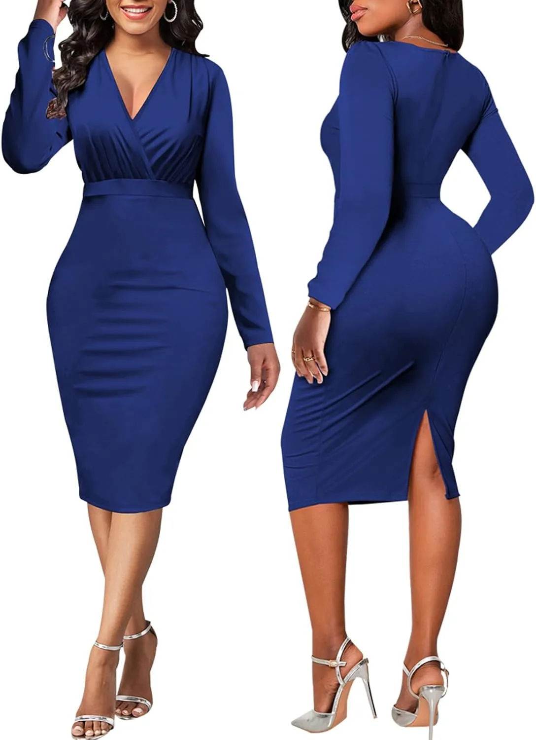 PaladMom Women's Elegant Long Sleeve Dresses for Work Casual Pencil Dress Sexy Business Dress Formal Cocktail Dress