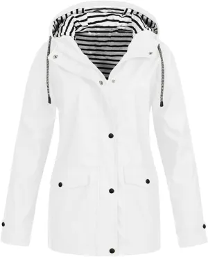 PETYCZEN Rain Jackets for Women Waterproof Lightweight Packable Outdoor Hoodie Jacket Zip Up Long Sleeve Raincoat with Pocket