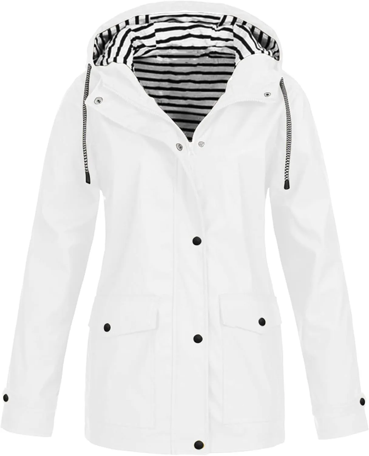 PETYCZEN Rain Jackets for Women Waterproof Lightweight Packable Outdoor Hoodie Jacket Zip Up Long Sleeve Raincoat with Pocket